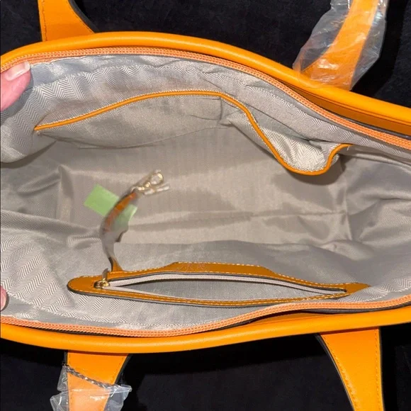 Orange Monogram Tote Bag with White Pattern, NEW, Fashion Bag - Picture 4 of 7